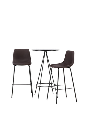 Venture Home Bistro Barbord φ60 - Svart / MDF med faner +Alexi Barstol - Mattsvart / Mörkbrun PU _2