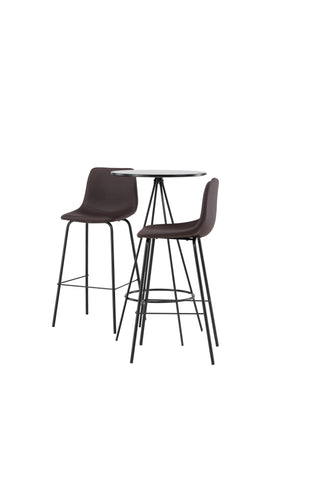 Venture Home Bistro Barbord φ60 - Svart / MDF med faner +Alexi Barstol - Mattsvart / Mörkbrun PU _2