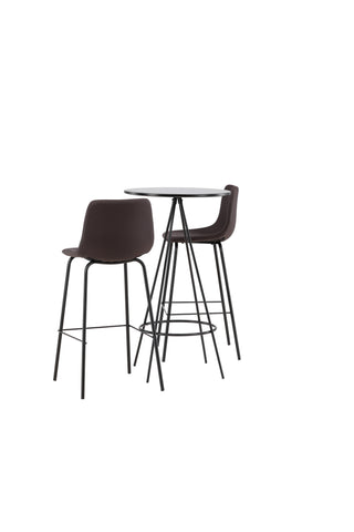 Venture Home Bistro Barbord φ60 - Svart / MDF med faner +Alexi Barstol - Mattsvart / Mörkbrun PU _2