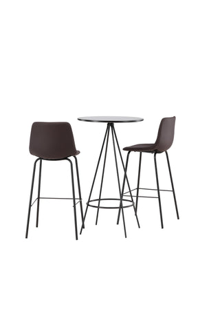 Venture Home Bistro Barbord φ60 - Svart / MDF med faner +Alexi Barstol - Mattsvart / Mörkbrun PU _2