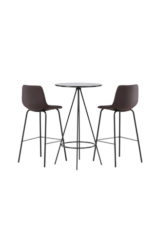 Venture Home Bistro Barbord φ60 - Svart / MDF med faner +Alexi Barstol - Mattsvart / Mörkbrun PU _2