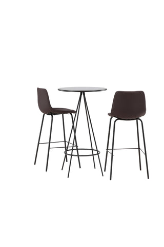 Venture Home Bistro Barbord φ60 - Svart / MDF med faner +Alexi Barstol - Mattsvart / Mörkbrun PU _2