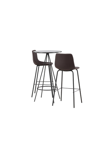 Venture Home Bistro Barbord φ60 - Svart / MDF med faner +Alexi Barstol - Mattsvart / Mörkbrun PU _2