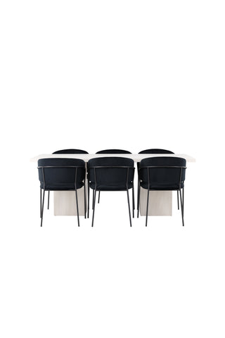 Venture Home Olga Matbord 200*75 - White Wash +Selma Matstol - Svart / Svart Sammet _6