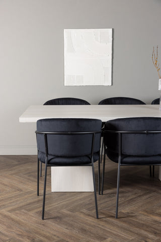 Venture Home Olga Matbord 200*75 - White Wash +Selma Matstol - Svart / Svart Sammet _6