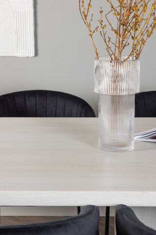 Venture Home Olga Matbord 200*75 - White Wash +Selma Matstol - Svart / Svart Sammet _6