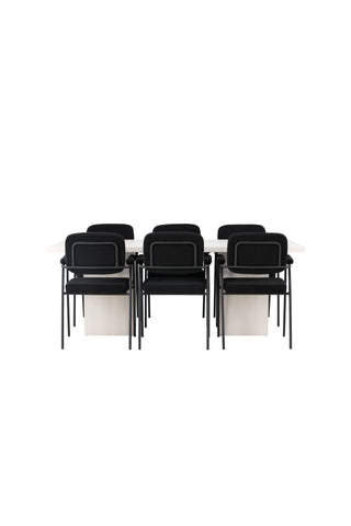Venture Home Olga Matbord 200*75 - White Wash +Yesterday Matstol - Svart / Svart Boucle _6