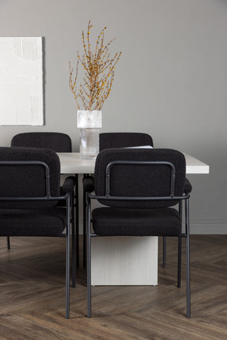 Venture Home Olga Matbord 200*75 - White Wash +Yesterday Matstol - Svart / Svart Boucle _6