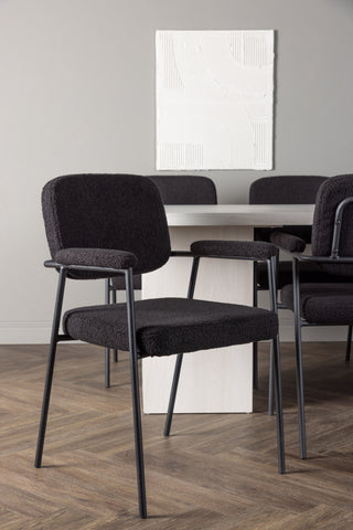 Venture Home Olga Matbord 200*75 - White Wash +Yesterday Matstol - Svart / Svart Boucle _6
