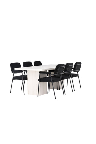 Venture Home Olga Matbord 200*75 - White Wash +Yesterday Matstol - Svart / Svart Boucle _6