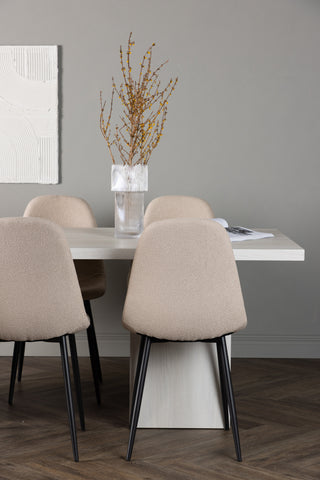 Venture Home Olga Matbord 200*75 - White Wash +Polar Matstol - Svart / Beige Boucle _6