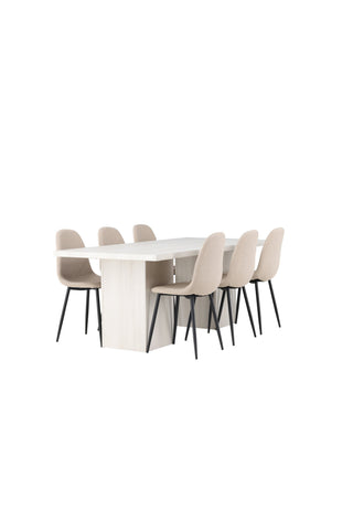 Venture Home Olga Matbord 200*75 - White Wash +Polar Matstol - Svart / Beige Boucle _6