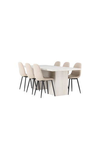 Venture Home Olga Matbord 200*75 - White Wash +Polar Matstol - Svart / Beige Boucle _6