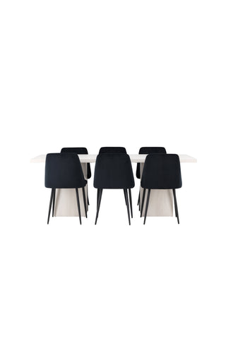 Venture Home Olga Matbord 200*75 - White Wash +Nattmatstol - Svart / Svart sammet _6