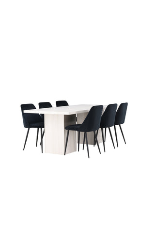 Venture Home Olga Matbord 200*75 - White Wash +Nattmatstol - Svart / Svart sammet _6