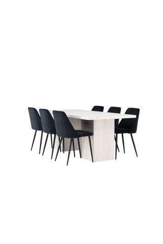 Venture Home Olga Matbord 200*75 - White Wash +Nattmatstol - Svart / Svart sammet _6