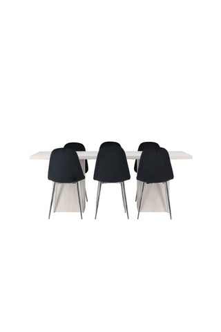 Venture Home Olga Matbord 200*75 - White Wash +Polar Matstol - Black Velvet / Chrome _6