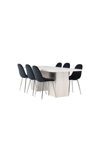 Venture Home Olga Matbord 200*75 - White Wash +Polar Matstol - Black Velvet / Chrome _6