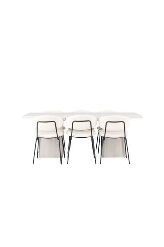 Venture Home Olga Matbord 200*75 - White Wash +Chico Matstol - Svart / Vit Boucle _6