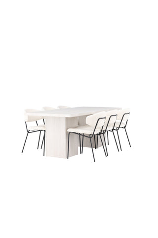Venture Home Olga Matbord 200*75 - White Wash +Chico Matstol - Svart / Vit Boucle _6