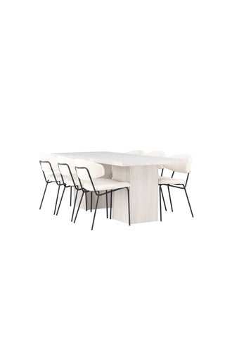 Venture Home Olga Matbord 200*75 - White Wash +Chico Matstol - Svart / Vit Boucle _6