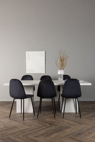 Venture Home Olga Matbord 200*75 - White Wash +Polar Matstol - Svarta ben / Black Velvet _6