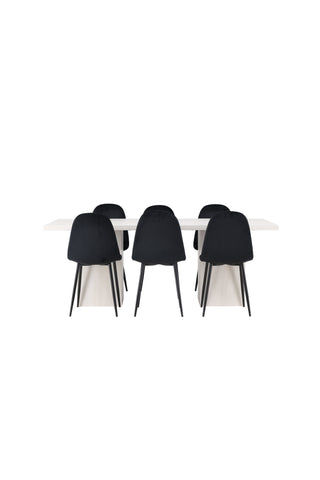 Venture Home Olga Matbord 200*75 - White Wash +Polar Matstol - Svarta ben / Black Velvet _6