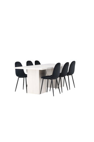 Venture Home Olga Matbord 200*75 - White Wash +Polar Matstol - Svarta ben / Black Velvet _6