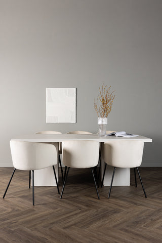 Venture Home Olga Matbord 200*75 - White Wash +Berit Stol - Svart / Beige Sammet _6