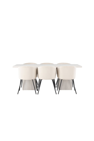Venture Home Olga Matbord 200*75 - White Wash +Berit Stol - Svart / Beige Sammet _6