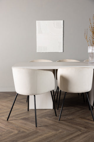 Venture Home Olga Matbord 200*75 - White Wash +Berit Stol - Svart / Beige Sammet _6