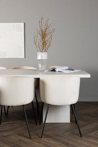 Venture Home Olga Matbord 200*75 - White Wash +Berit Stol - Svart / Beige Sammet _6