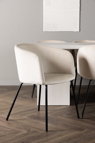 Venture Home Olga Matbord 200*75 - White Wash +Berit Stol - Svart / Beige Sammet _6