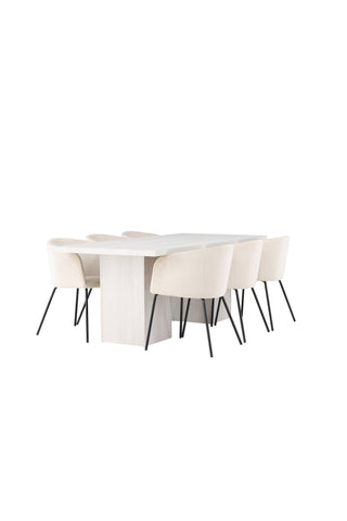 Venture Home Olga Matbord 200*75 - White Wash +Berit Stol - Svart / Beige Sammet _6