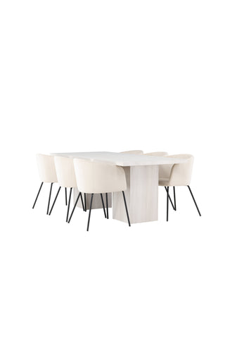 Venture Home Olga Matbord 200*75 - White Wash +Berit Stol - Svart / Beige Sammet _6