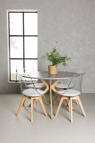 Venture Home Piazza Matbord - Natur / Mörkgrå Spraystone +Edvin Matstol - Natur / PET (sittdyna vit) PET-yta, sits med vanlig svamp _4