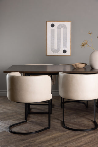 Venture Home Ystad Matbord - Svart / Mocca Ekfaner +Simrishman Matstol - Svart / Beige TC-tyg _6