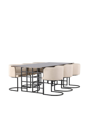 Venture Home Ystad Matbord - Svart / Mocca Ekfaner +Simrishman Matstol - Svart / Beige TC-tyg _6