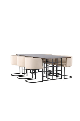 Venture Home Ystad Matbord - Svart / Mocca Ekfaner +Simrishman Matstol - Svart / Beige TC-tyg _6