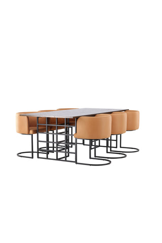 Venture Home Ystad Matbord - Svart / Mocca Ekfaner +Simrishman Matstol - Svart / Brun TC-tyg _6