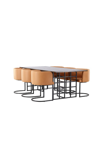 Venture Home Ystad Matbord - Svart / Mocca Ekfaner +Simrishman Matstol - Svart / Brun TC-tyg _6