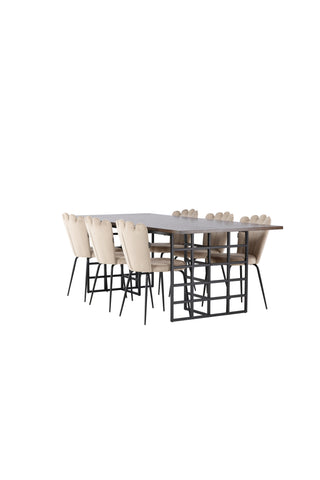 Venture Home Ystad Matbord - Svart / Mocca Ekfaner +Limhamn Ljusstol - Svart / Beige Sammet _6