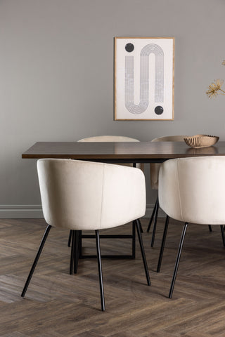 Venture Home Ystad Matbord - Svart / Mocca Ekfaner +Berit Stol - Svart / Beige Sammet _6