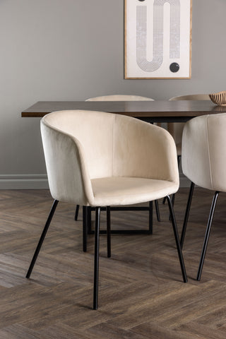 Venture Home Ystad Matbord - Svart / Mocca Ekfaner +Berit Stol - Svart / Beige Sammet _6