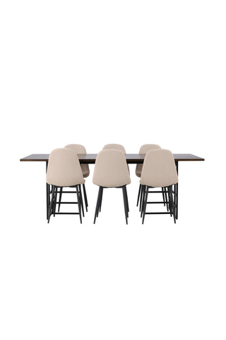 Venture Home Ystad Matbord - Svart / Mocca Ekfaner +Polar Matstol - Svart / Beige Boucle _6