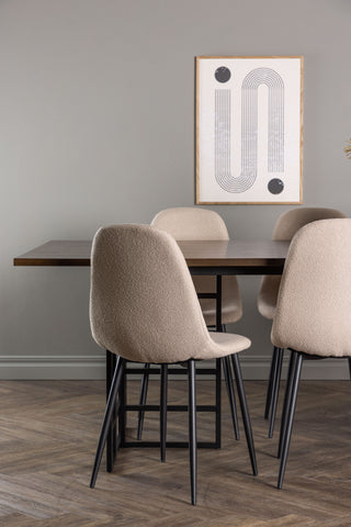 Venture Home Ystad Matbord - Svart / Mocca Ekfaner +Polar Matstol - Svart / Beige Boucle _6