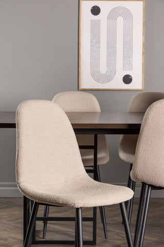 Venture Home Ystad Matbord - Svart / Mocca Ekfaner +Polar Matstol - Svart / Beige Boucle _6
