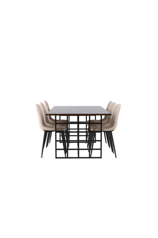 Venture Home Ystad Matbord - Svart / Mocca Ekfaner +Polar Matstol - Svart / Beige Boucle _6