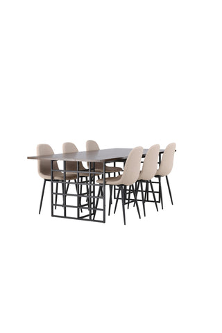 Venture Home Ystad Matbord - Svart / Mocca Ekfaner +Polar Matstol - Svart / Beige Boucle _6