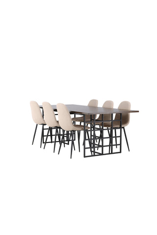 Venture Home Ystad Matbord - Svart / Mocca Ekfaner +Polar Matstol - Svart / Beige Boucle _6